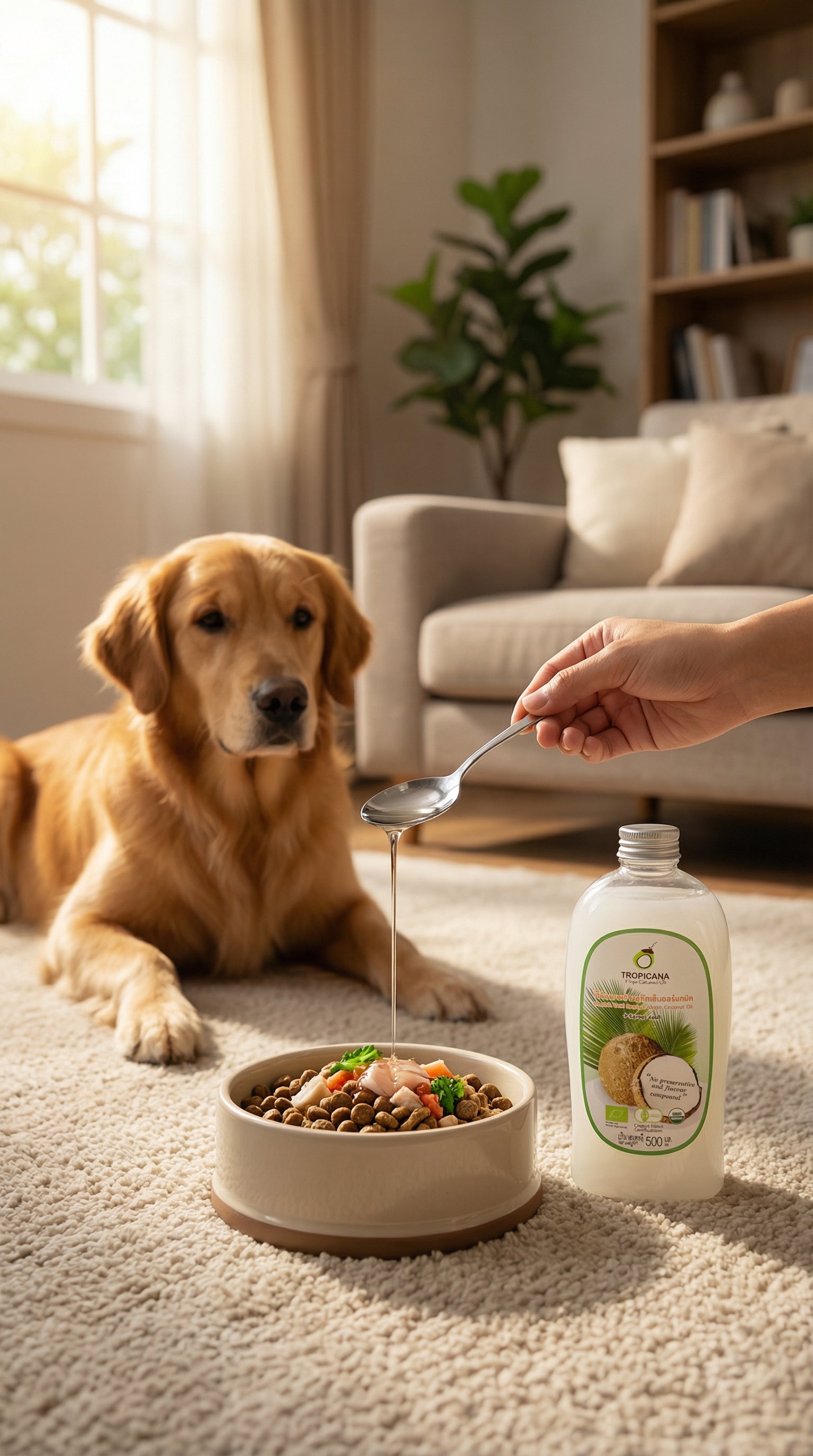 Tropicana - Kaltgepresstes Kokosnussöl 500 ml - Aus Thailändischen Kokosnüssen - Zur Fellpflege oder als Futterzusatz Mascosana