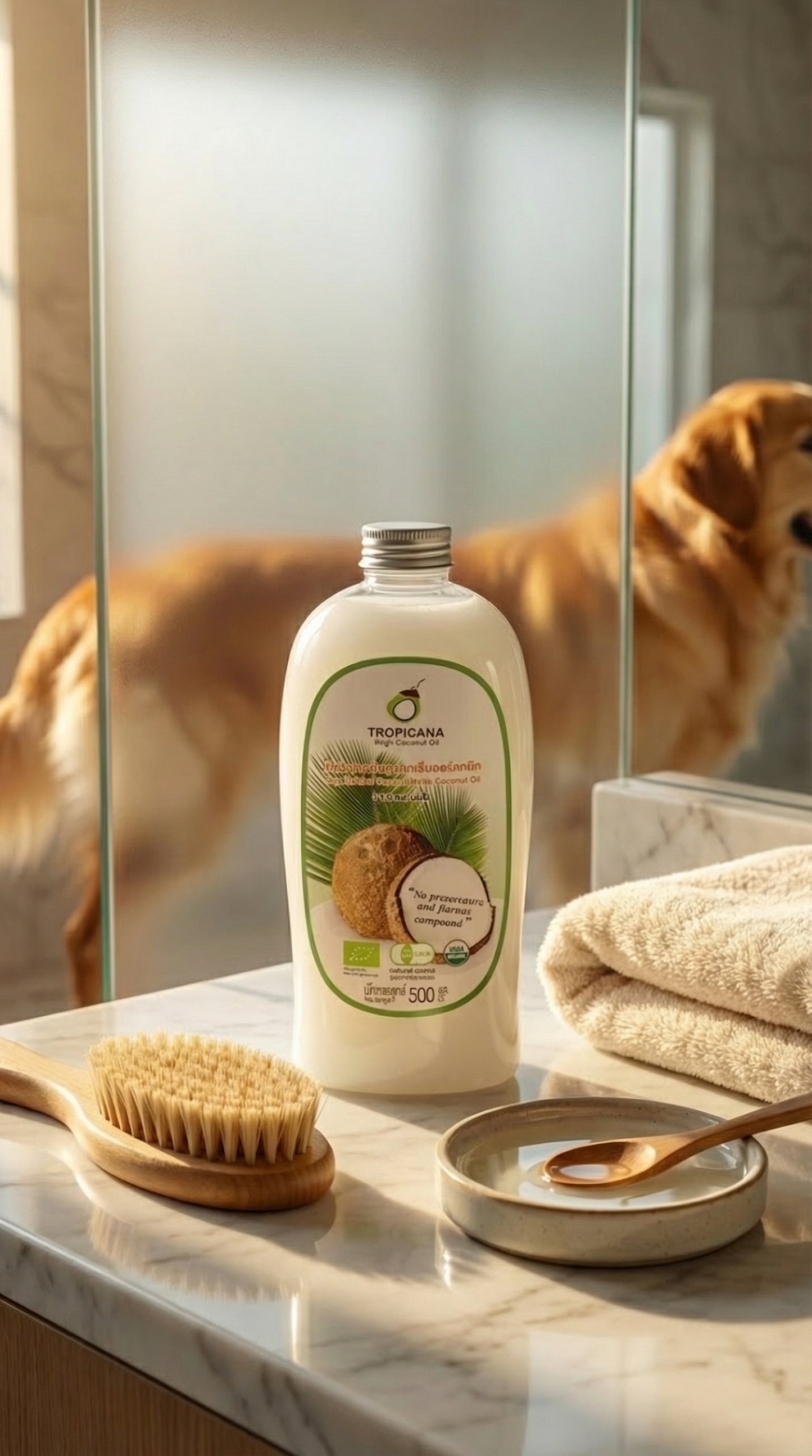 Tropicana - Kaltgepresstes Kokosnussöl 500 ml - Aus Thailändischen Kokosnüssen - Zur Fellpflege oder als Futterzusatz Mascosana